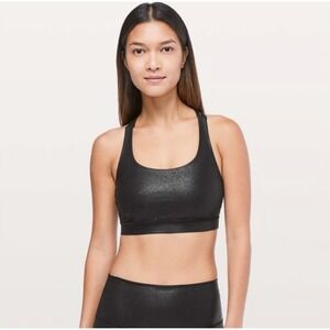 Lululemon Black Criss Cross Back Faux Leather Sports‎ Bra L Size 12